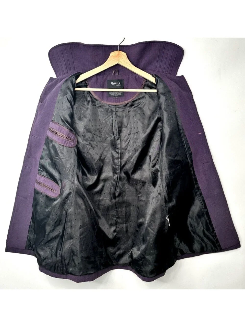 Womens Wool Blend Dress Coat Purple L Shawl Collar Button Front Lined Queens